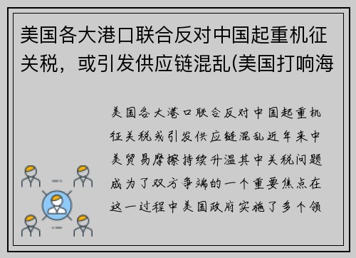 美国各大港口联合反对中国起重机征关税，或引发供应链混乱(美国打响海运反垄断第一枪)